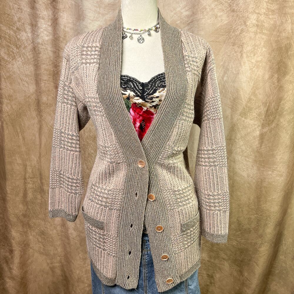 Vintage Plaid Cardigan Sweater 70s The Villager Knit V Neck Academia Union Made